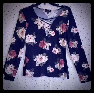 Floral Criss Cross Long Sleeve Top